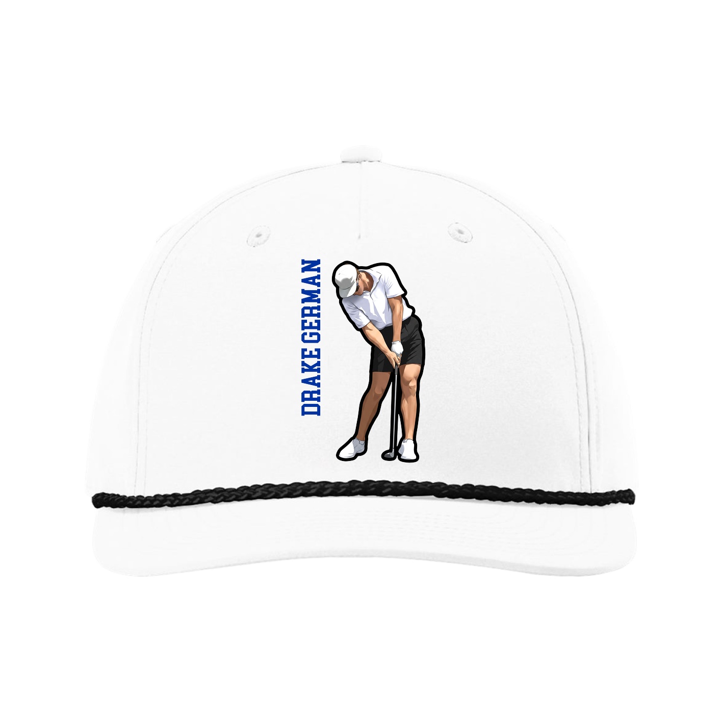 Five-Panel Classic Rope Cap — Name Vertical in White