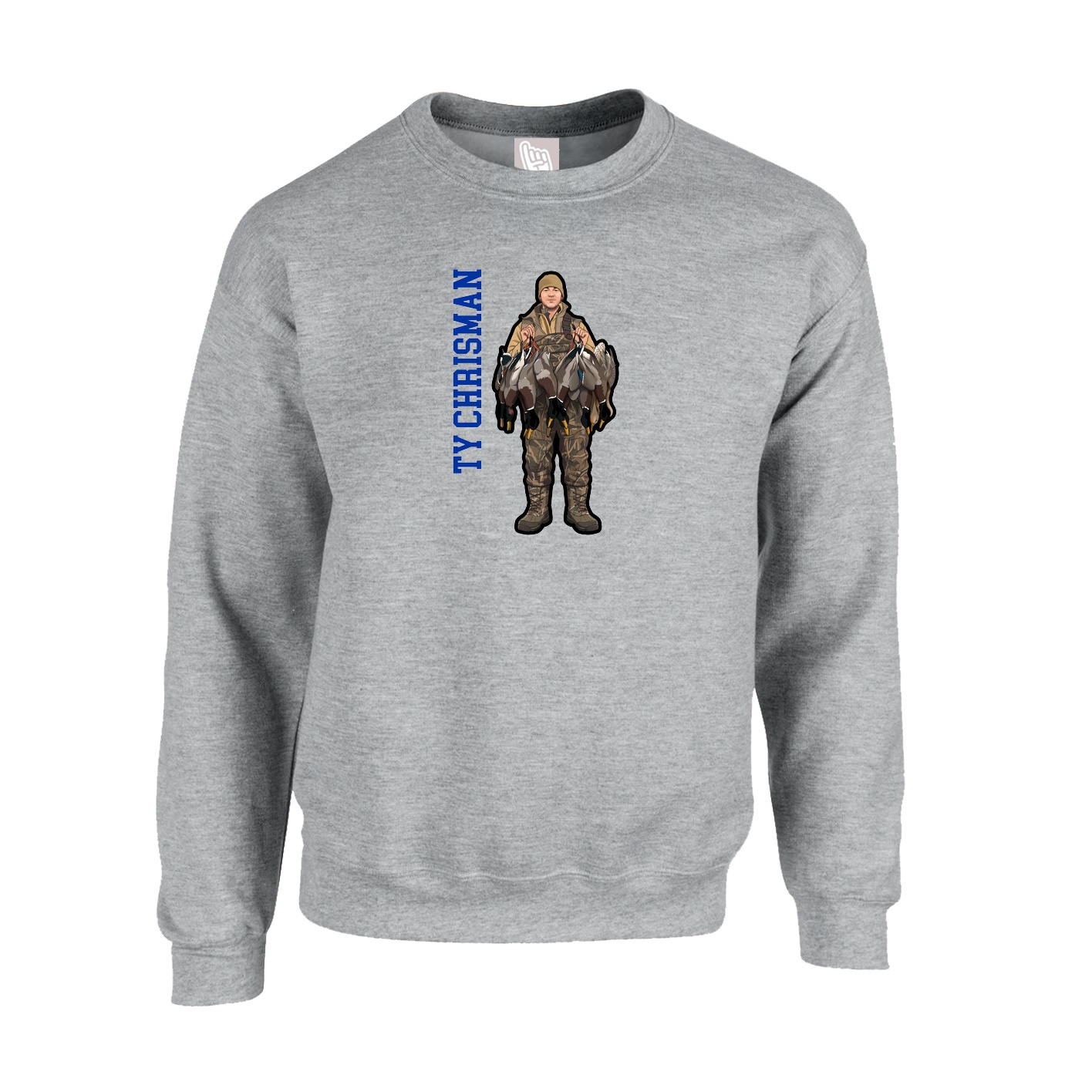 Fleece Crew — Name Vertical in Grey