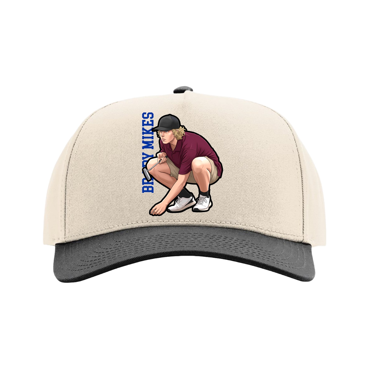 Full Fabric Five-Panel Champ Cap — Name Vertical in Cream/Black