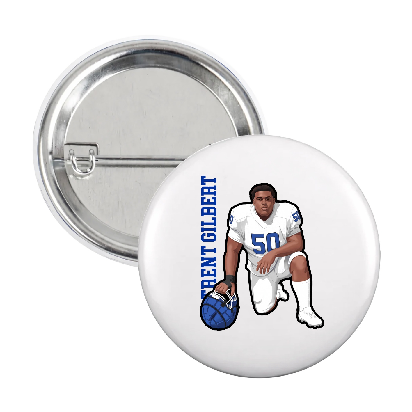 Game Day Button — Name Vertical in White