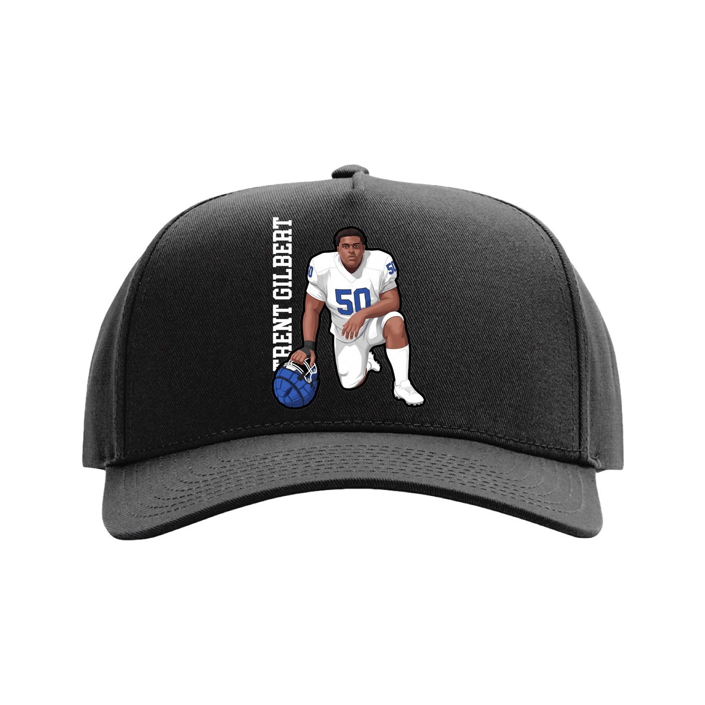 Full Fabric Five-Panel Champ Cap — Name Vertical in Black