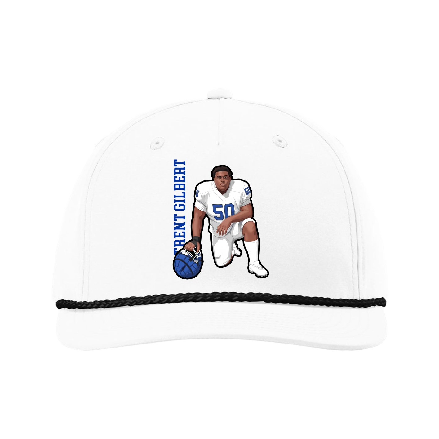 Five-Panel Classic Rope Cap — Name Vertical in White
