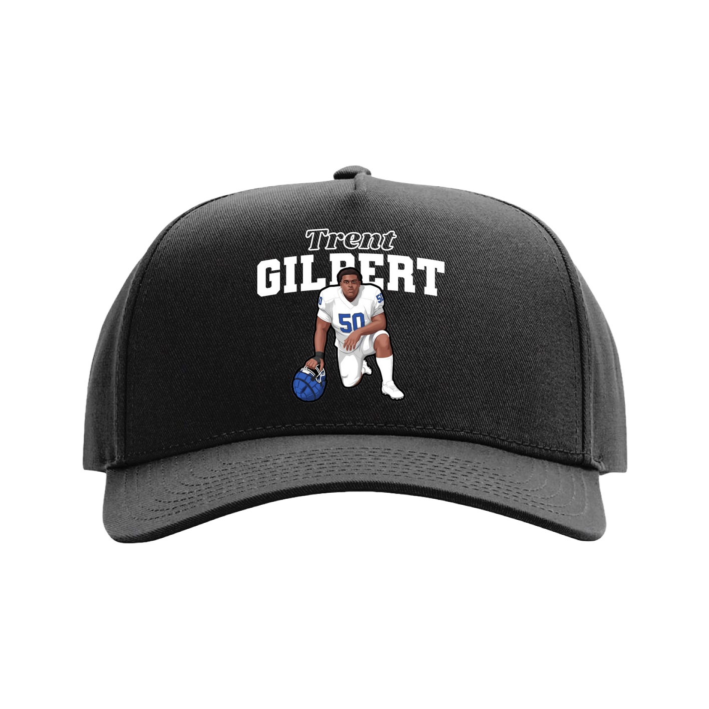 Full Fabric Five-Panel Champ Cap — Name Arch in Black