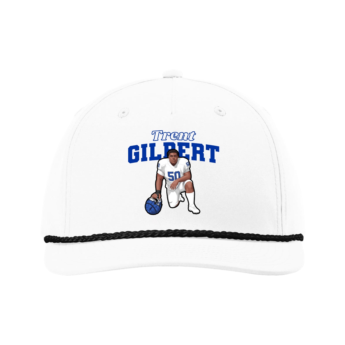 Five-Panel Classic Rope Cap — Name Arch in White