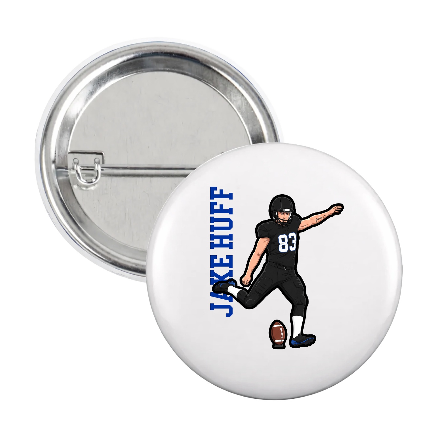 Game Day Button — Name Vertical in White