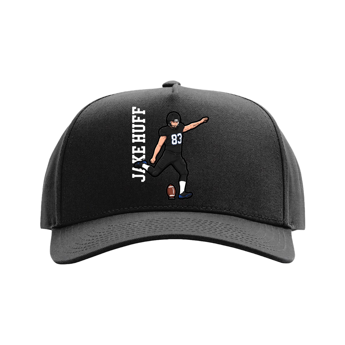 Full Fabric Five-Panel Champ Cap — Name Vertical in Black