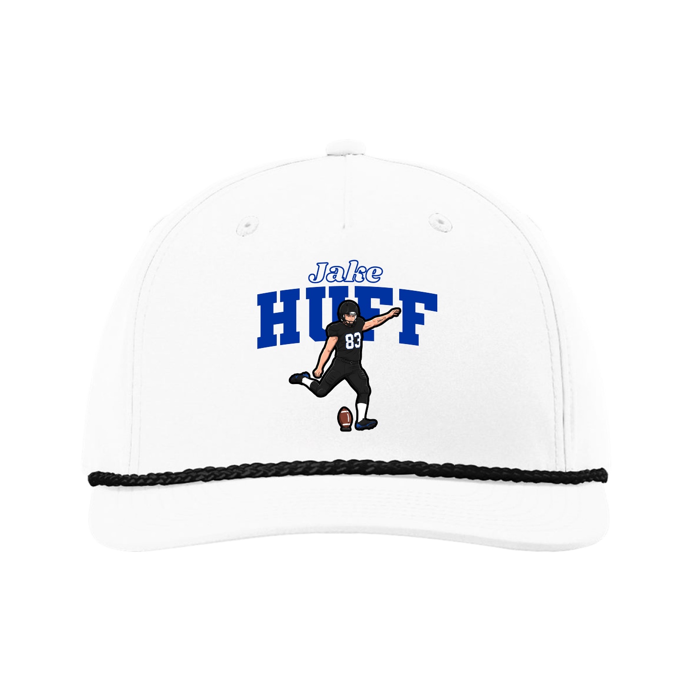 Five-Panel Classic Rope Cap — Name Arch in White