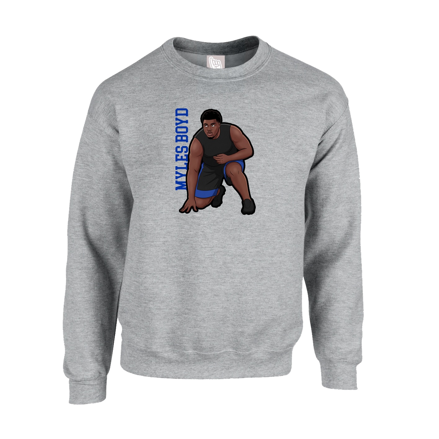 Fleece Crew — Name Vertical in Grey