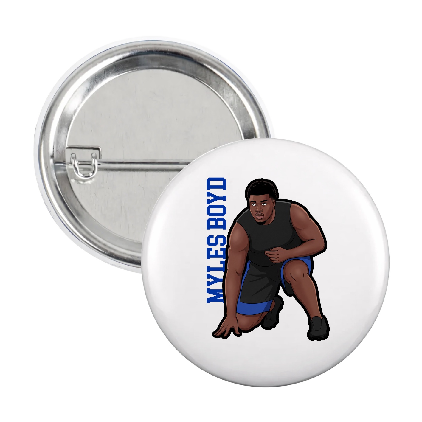 Game Day Button — Name Vertical in White