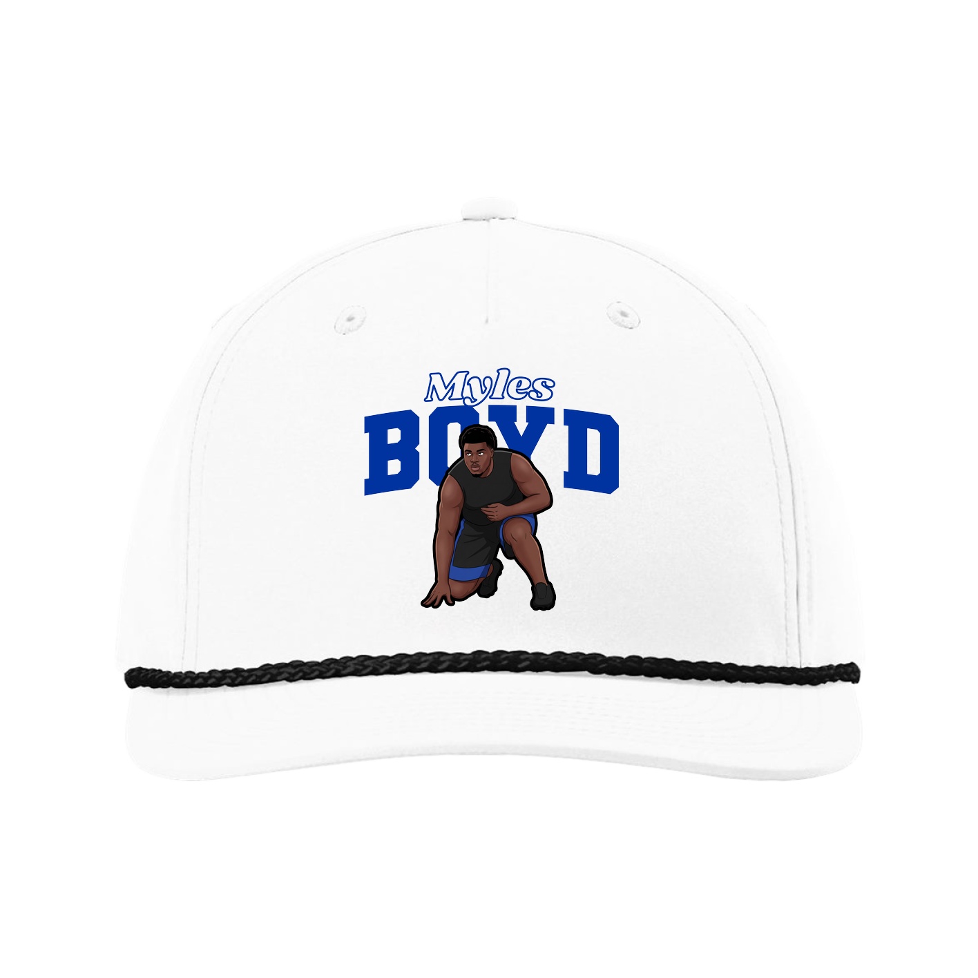 Five-Panel Classic Rope Cap — Name Arch in White