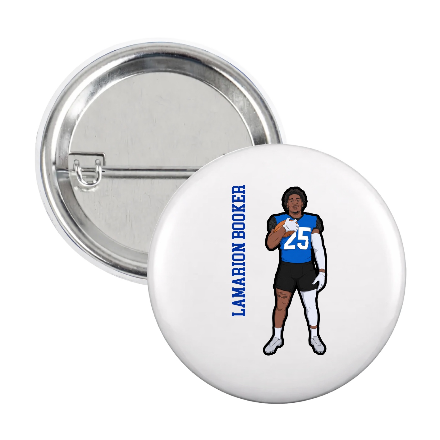 Game Day Button — Name Vertical in White