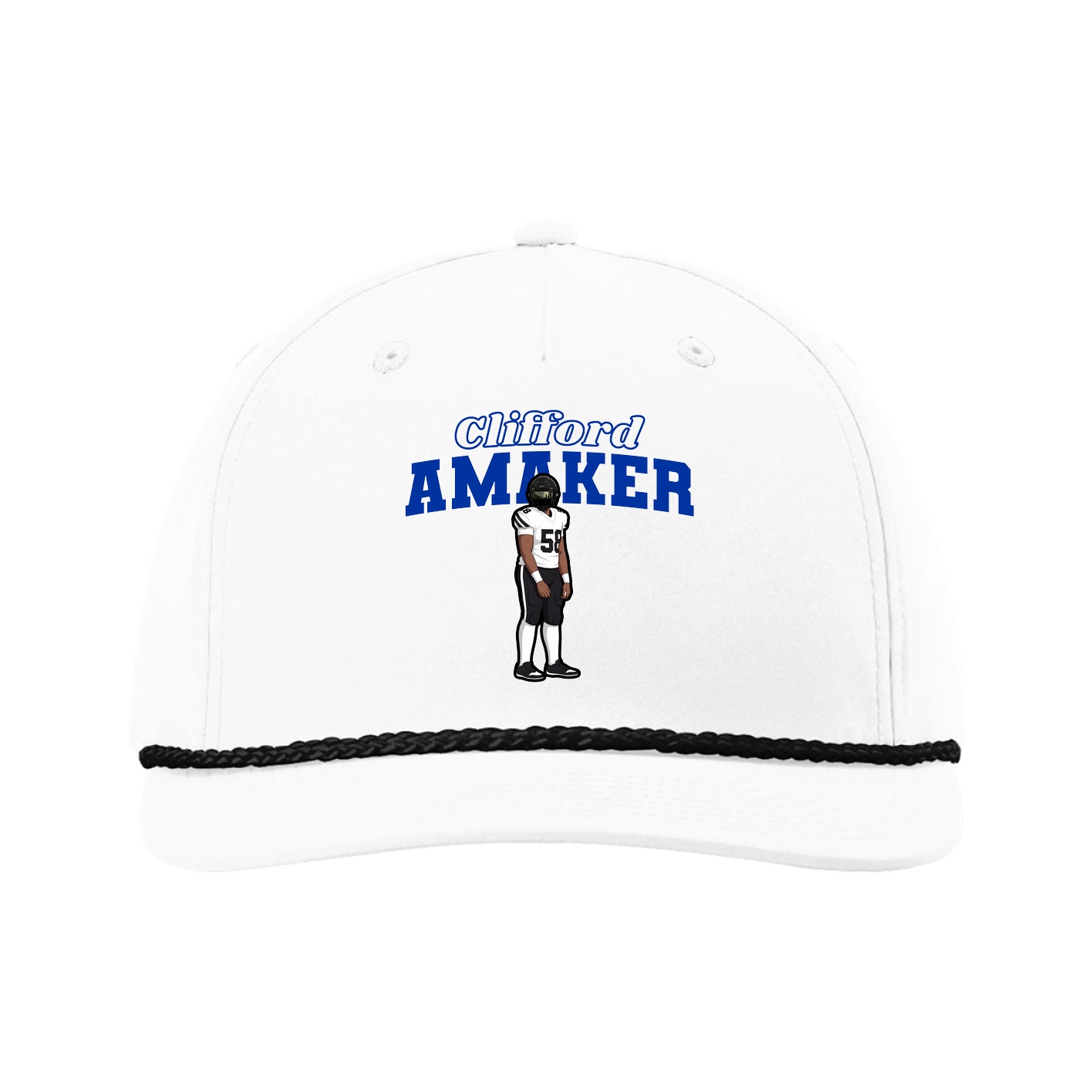 Five-Panel Classic Rope Cap — Name Arch in White