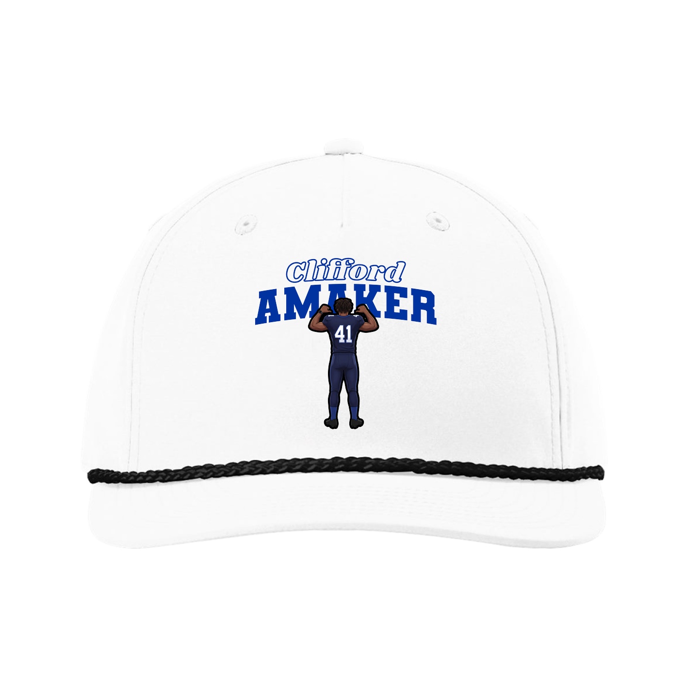 Five-Panel Classic Rope Cap — Name Arch in White