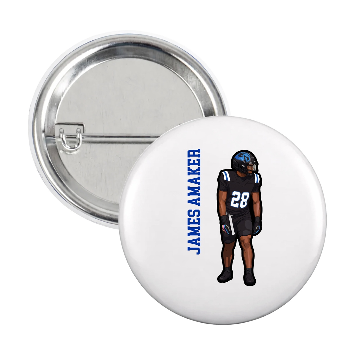 Game Day Button — Name Vertical in White