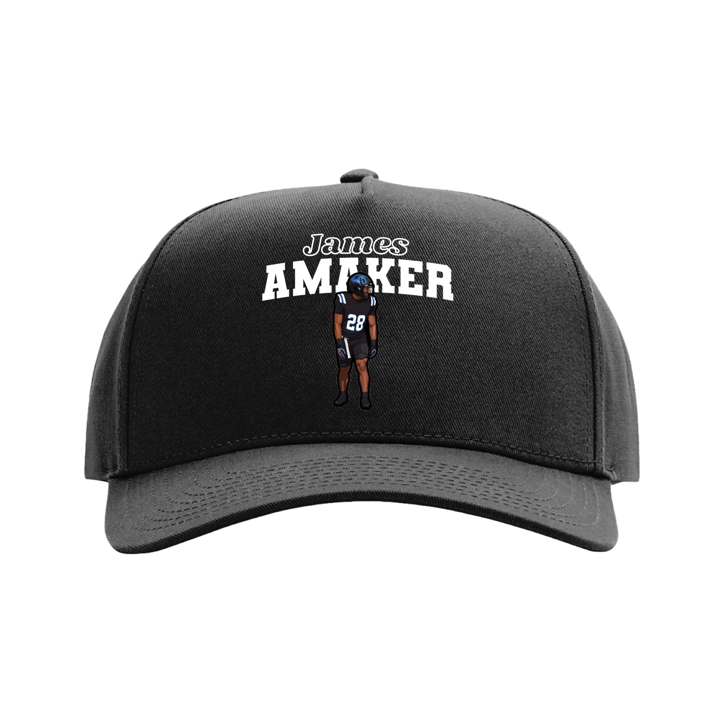 Full Fabric Five-Panel Champ Cap — Name Arch in Black