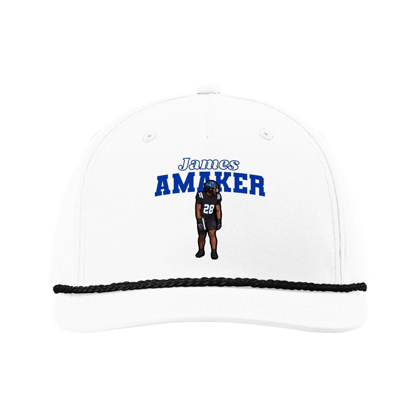 Five-Panel Classic Rope Cap — Name Arch in White