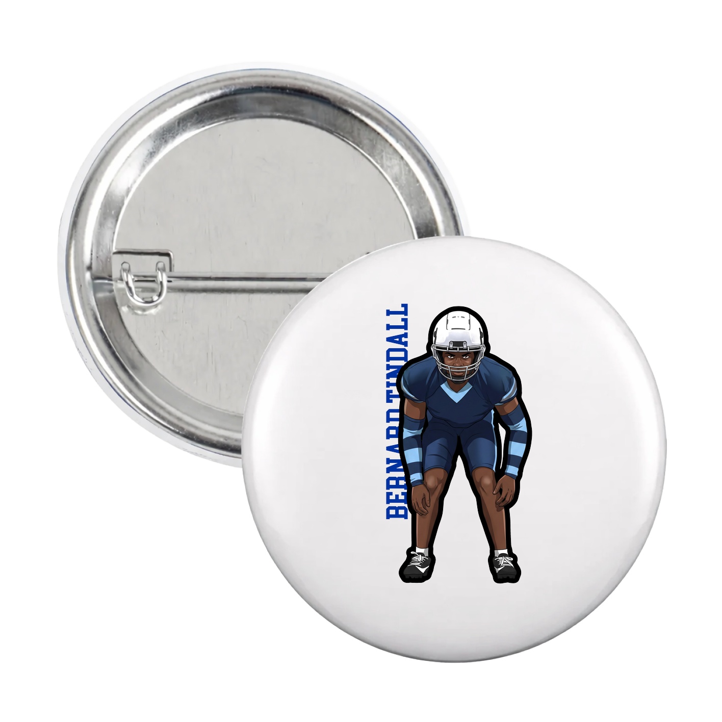 Game Day Button — Name Vertical in White