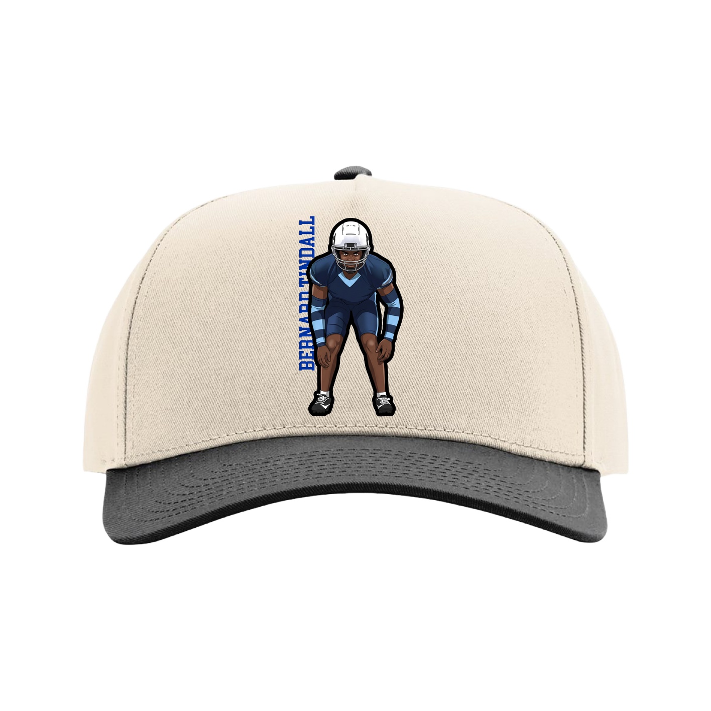 Full Fabric Five-Panel Champ Cap — Name Vertical in Cream/Black