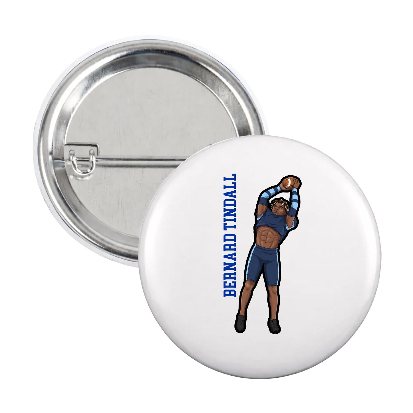 Game Day Button — Name Vertical in White
