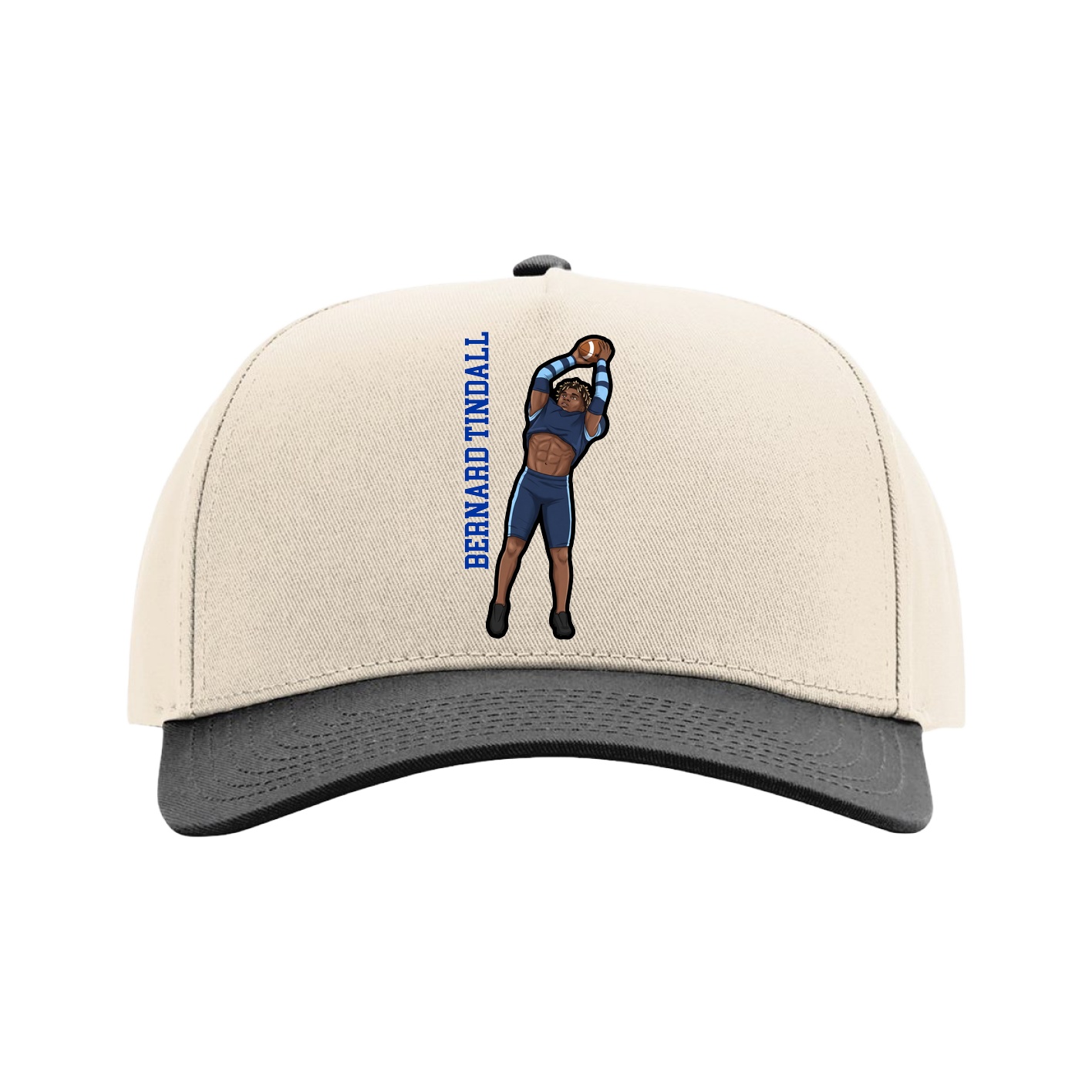Full Fabric Five-Panel Champ Cap — Name Vertical in Cream/Black