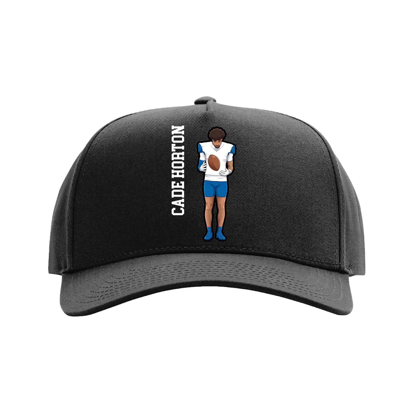 Full Fabric Five-Panel Champ Cap — Name Vertical in Black