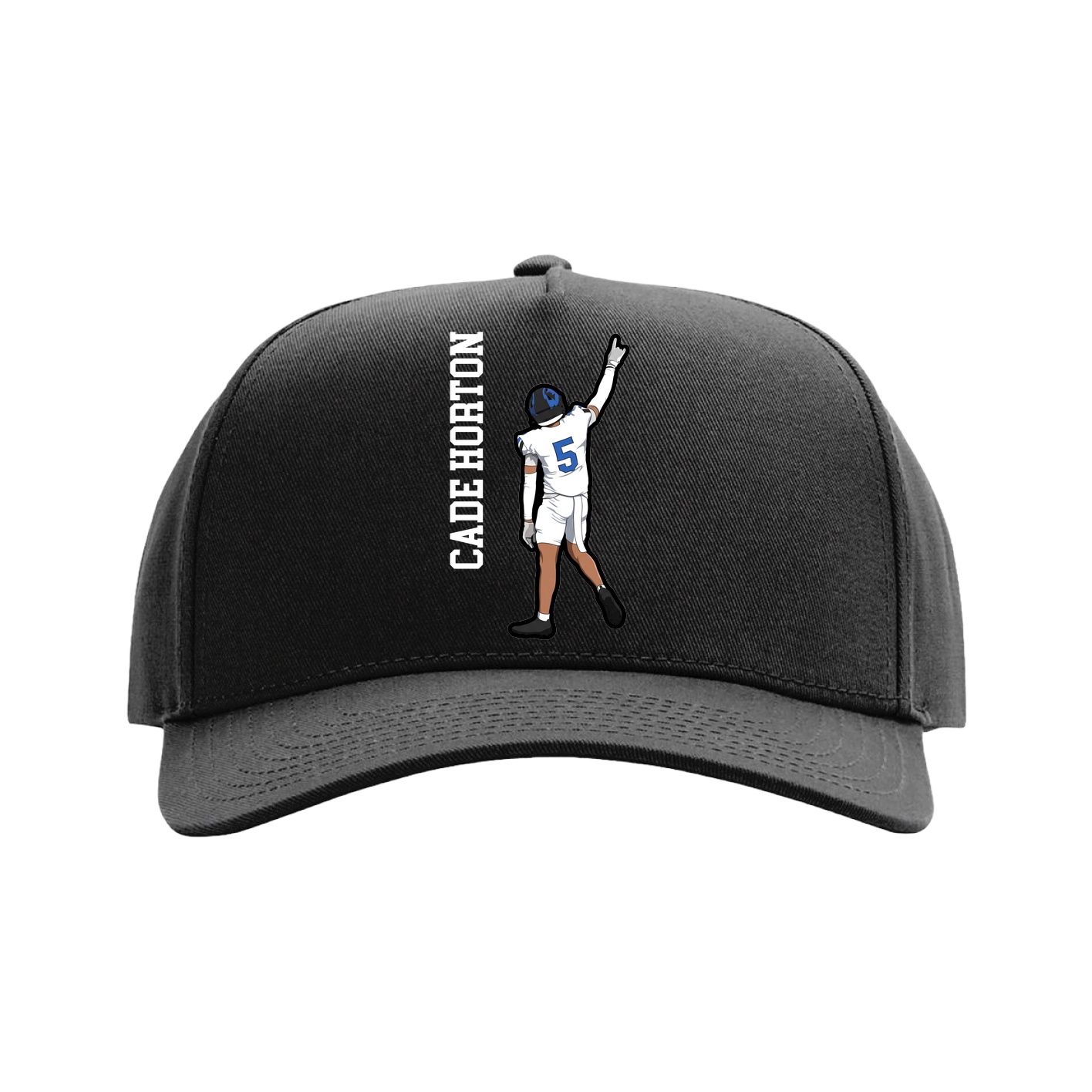 Full Fabric Five-Panel Champ Cap — Name Vertical in Black