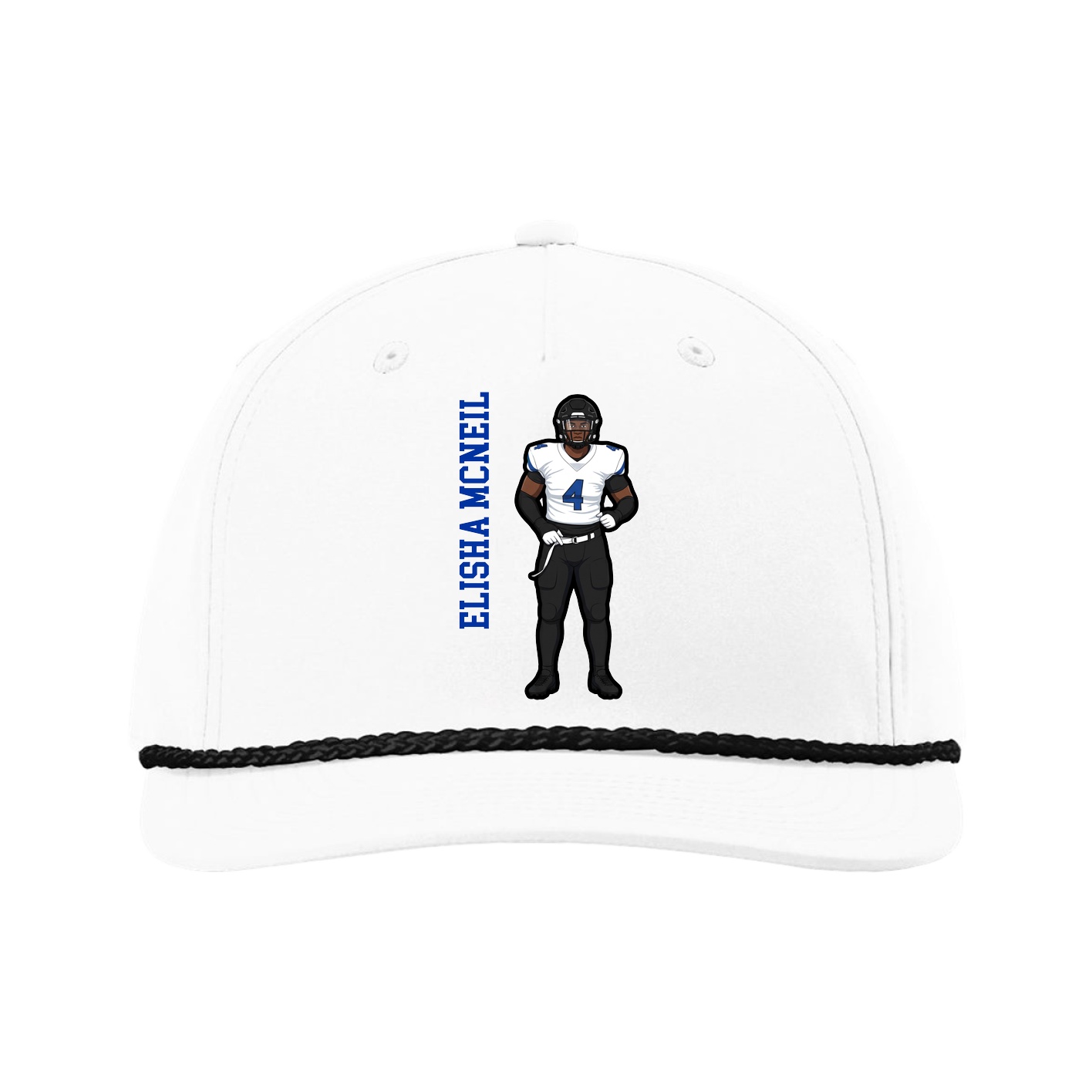 Five-Panel Classic Rope Cap — Name Vertical in White