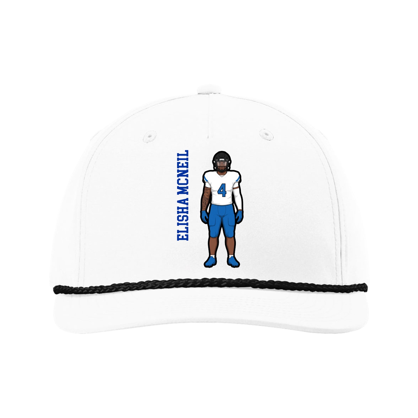 Five-Panel Classic Rope Cap — Name Vertical in White