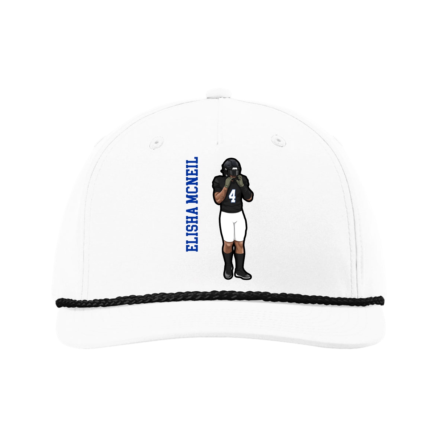 Five-Panel Classic Rope Cap — Name Vertical in White