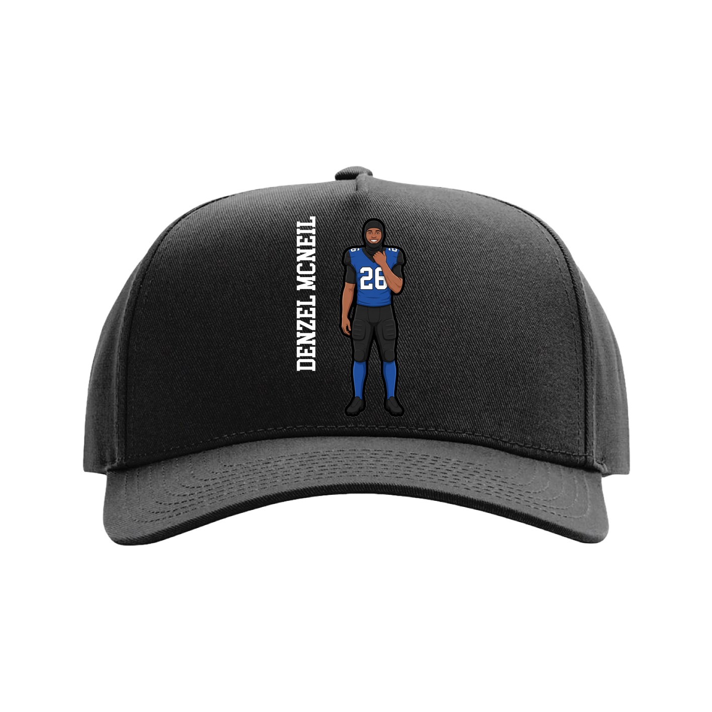 Full Fabric Five-Panel Champ Cap — Name Vertical in Black
