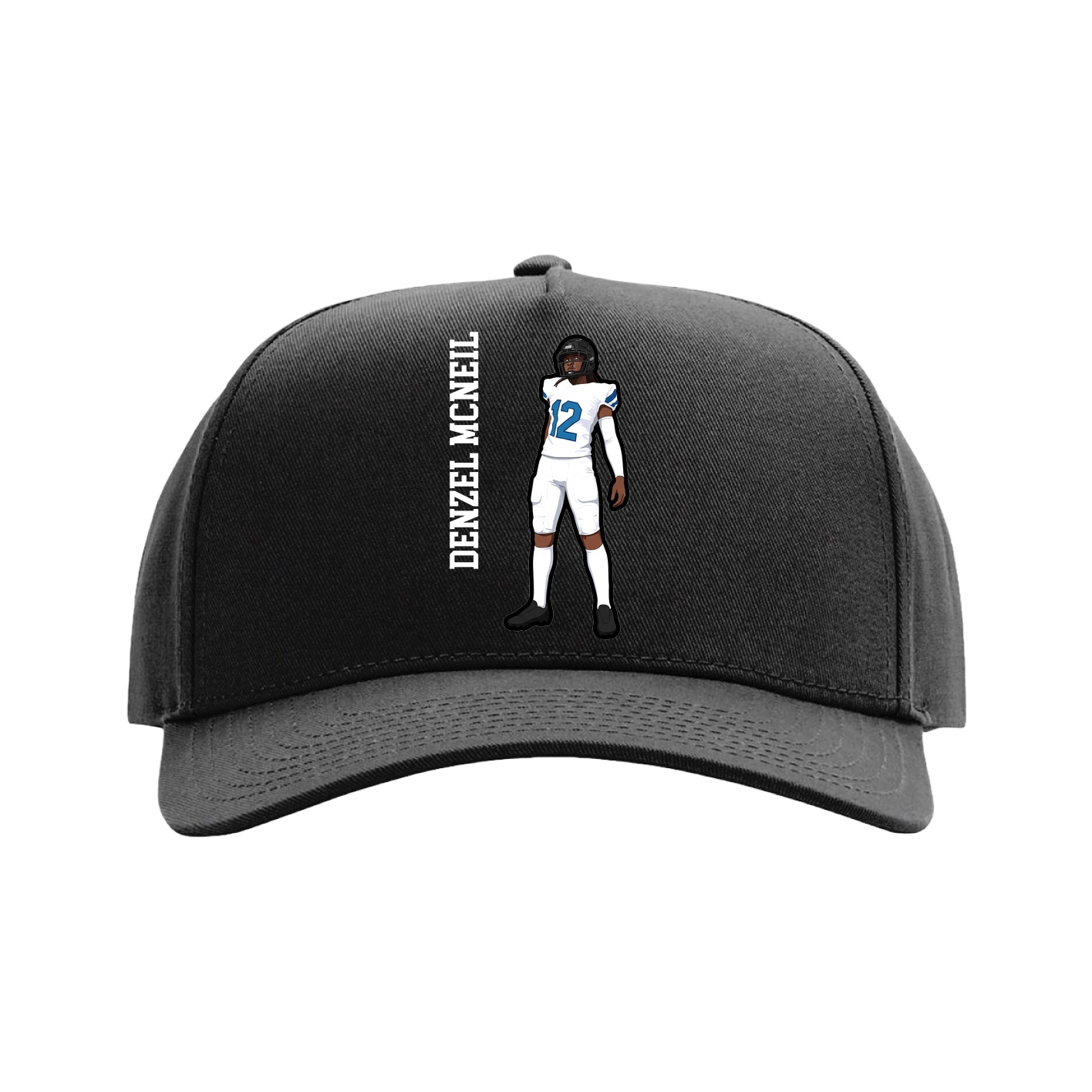 Full Fabric Five-Panel Champ Cap — Name Vertical in Black