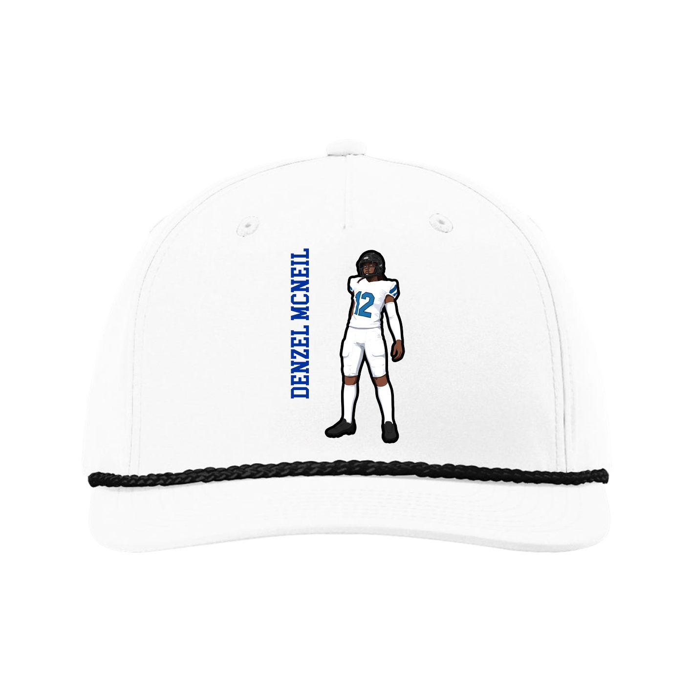 Five-Panel Classic Rope Cap — Name Vertical in White
