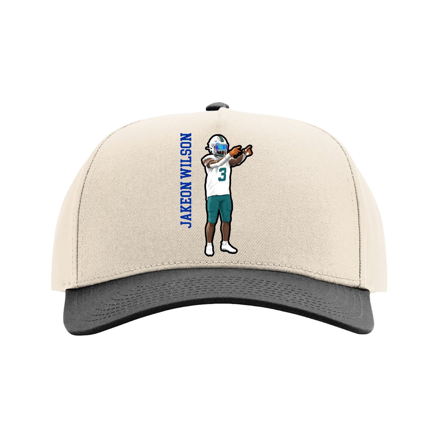 Full Fabric Five-Panel Champ Cap — Name Vertical in Cream/Black