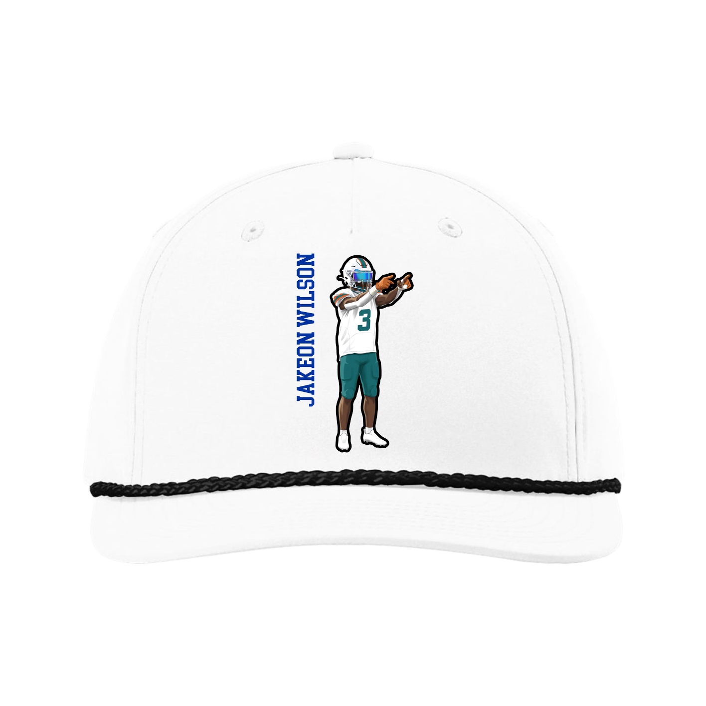 Five-Panel Classic Rope Cap — Name Vertical in White