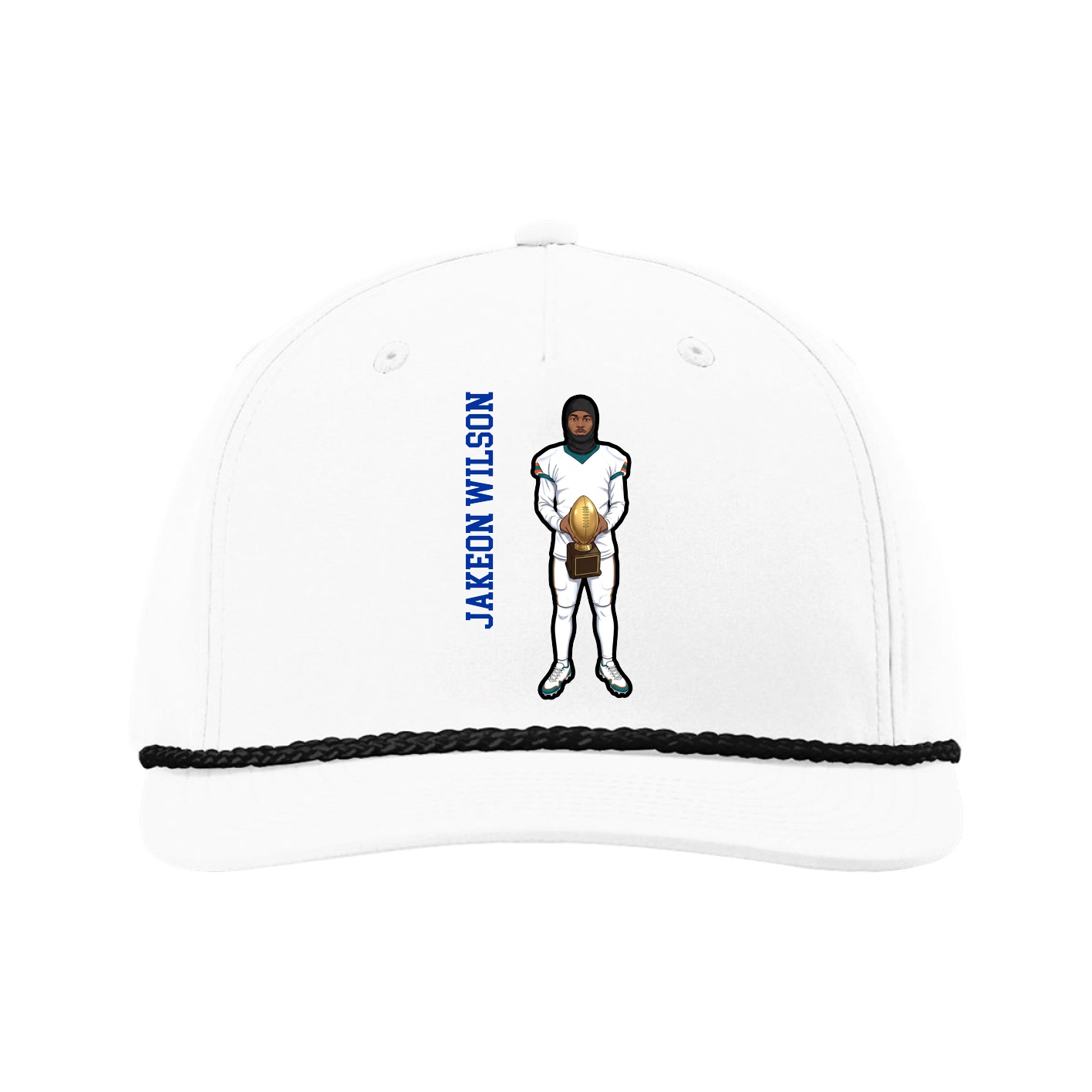 Five-Panel Classic Rope Cap — Name Vertical in White