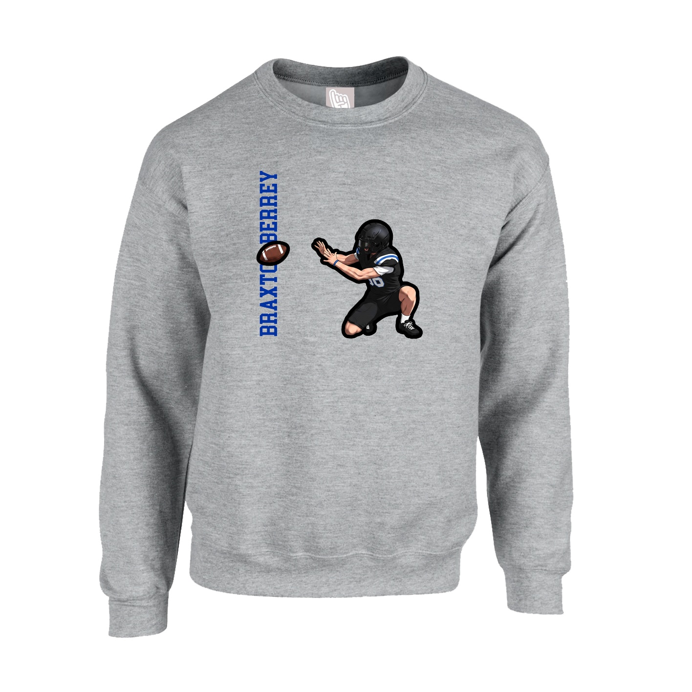 Fleece Crew — Name Vertical in Grey