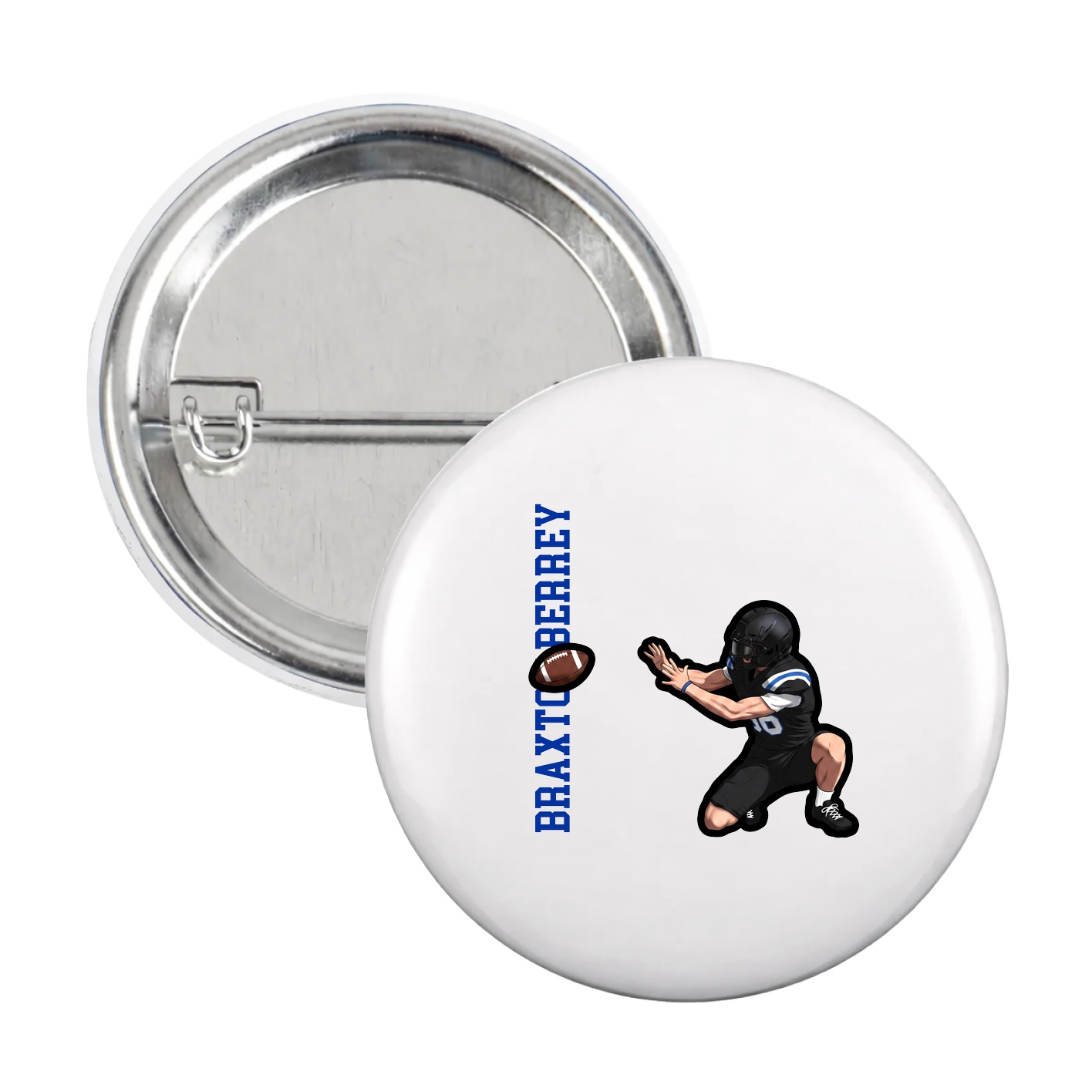 Game Day Button — Name Vertical in White