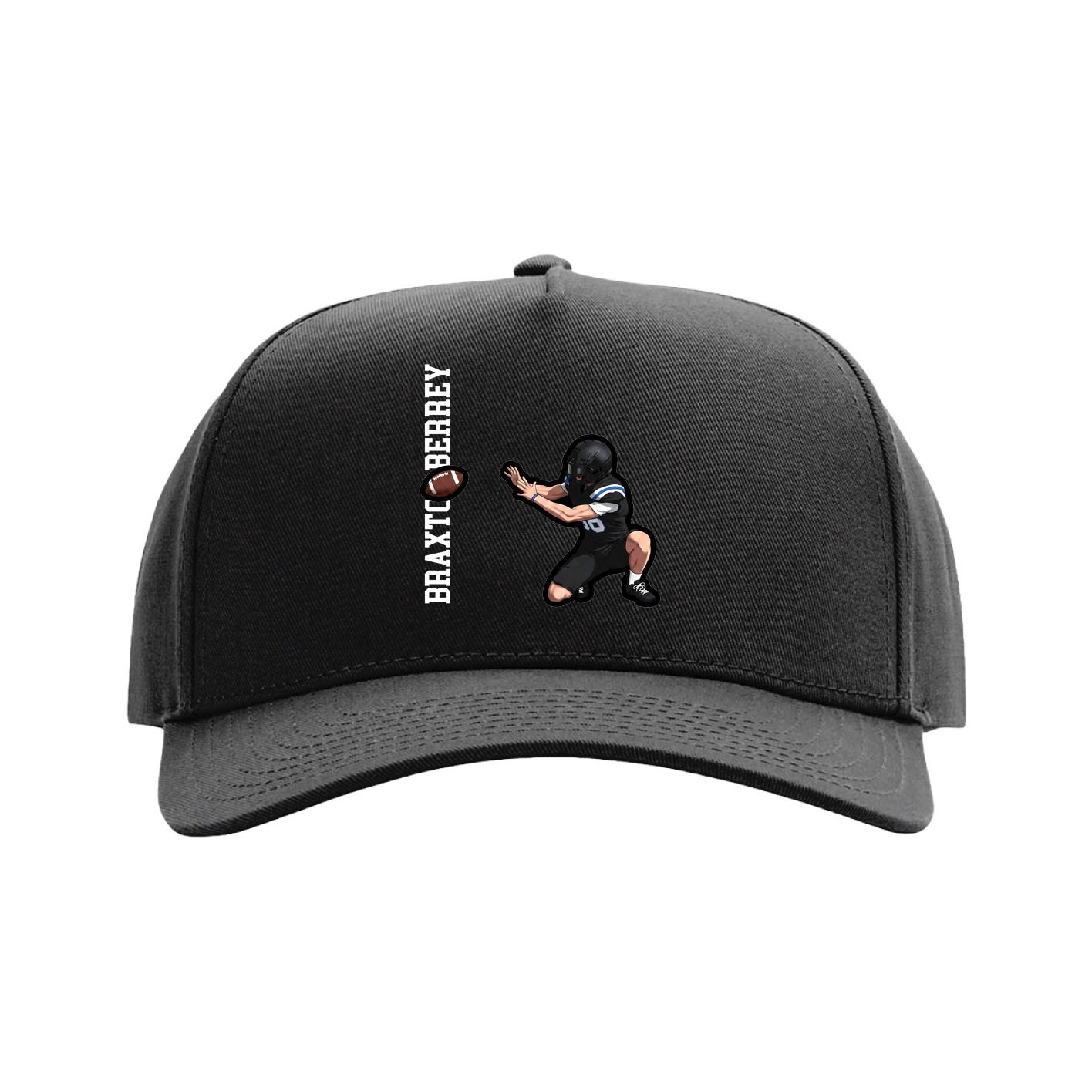 Full Fabric Five-Panel Champ Cap — Name Vertical in Black