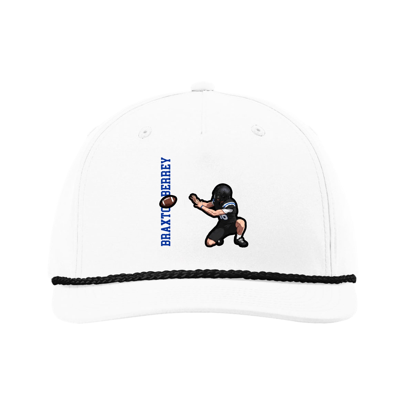 Five-Panel Classic Rope Cap — Name Vertical in White