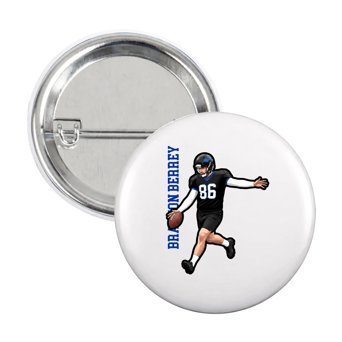 Game Day Button — Name Vertical in White