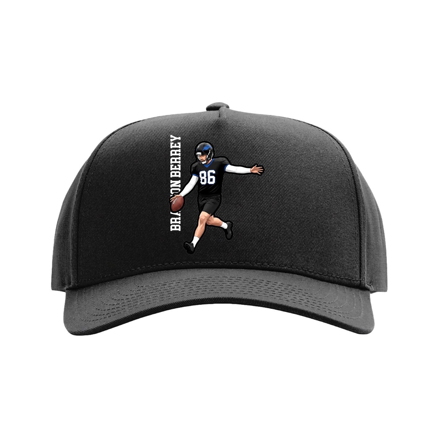 Full Fabric Five-Panel Champ Cap — Name Vertical in Black