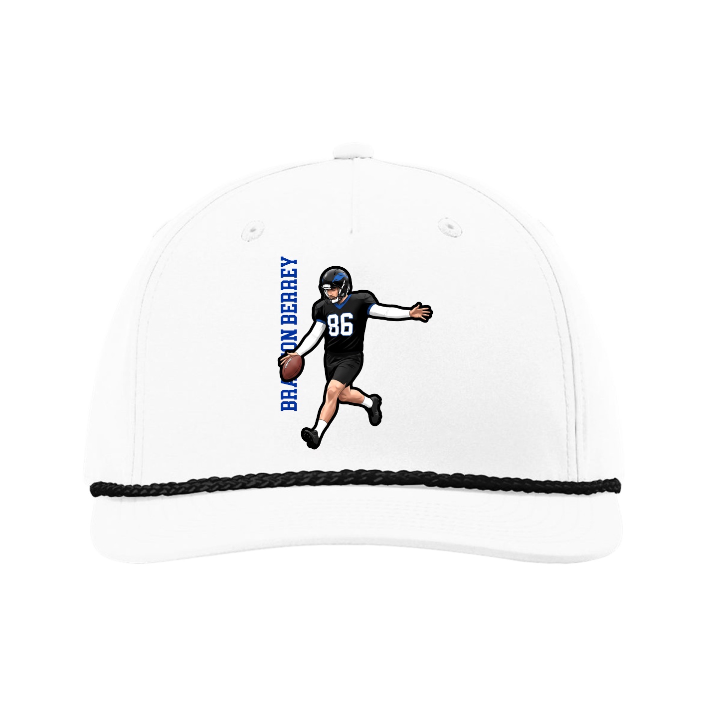 Five-Panel Classic Rope Cap — Name Vertical in White