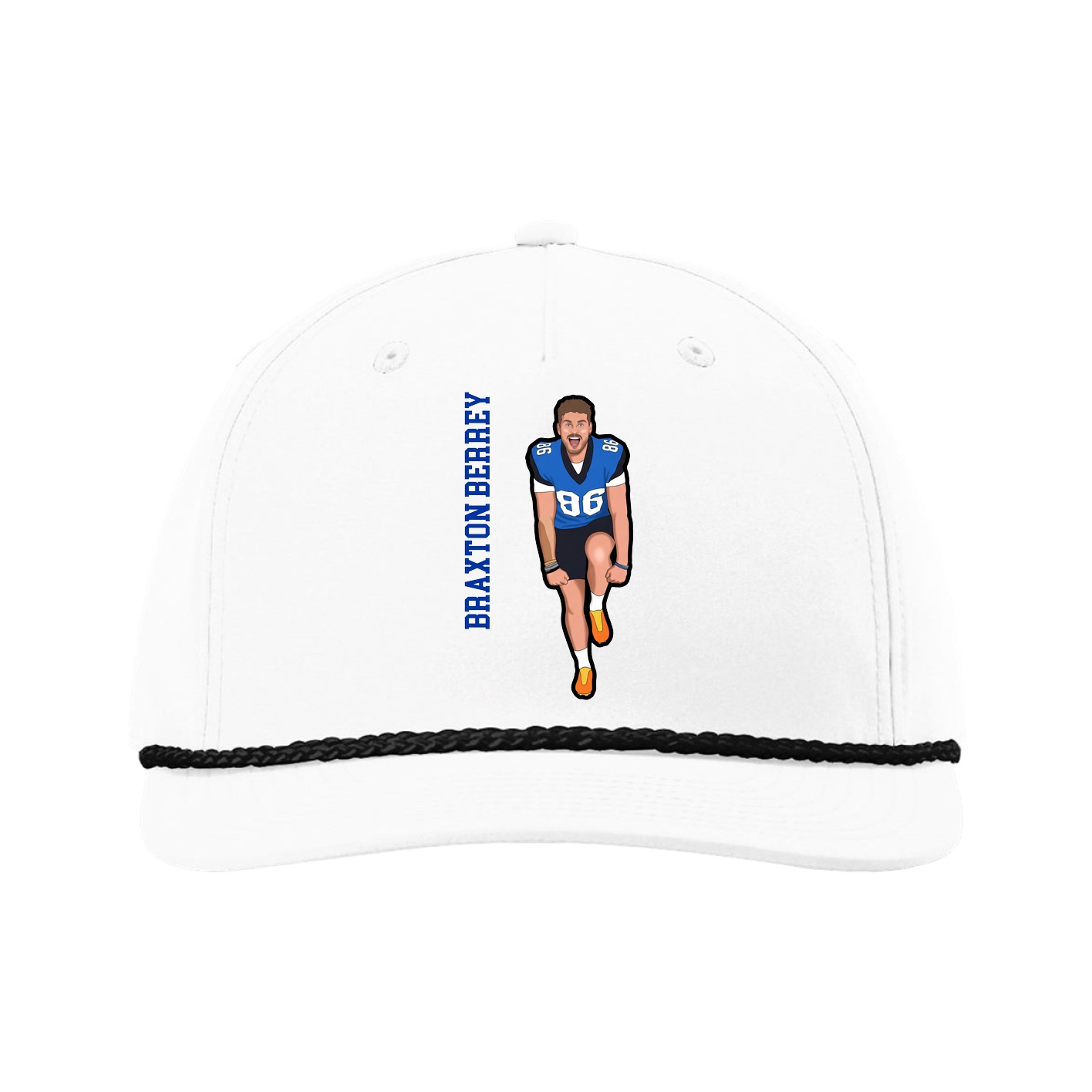 Five-Panel Classic Rope Cap — Name Vertical in White