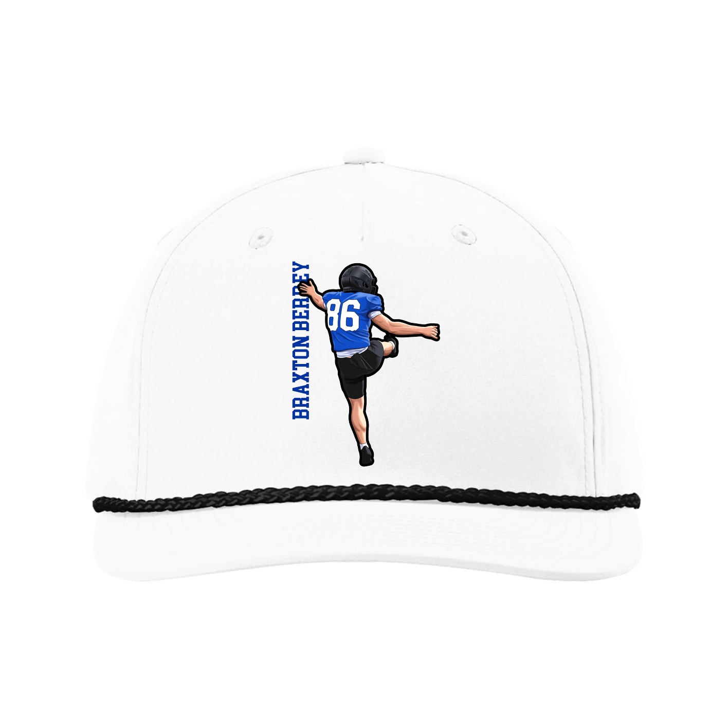 Five-Panel Classic Rope Cap — Name Vertical in White