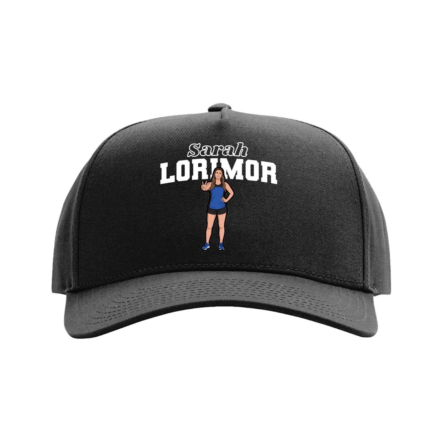 Full Fabric Five-Panel Champ Cap — Name Arch in Black