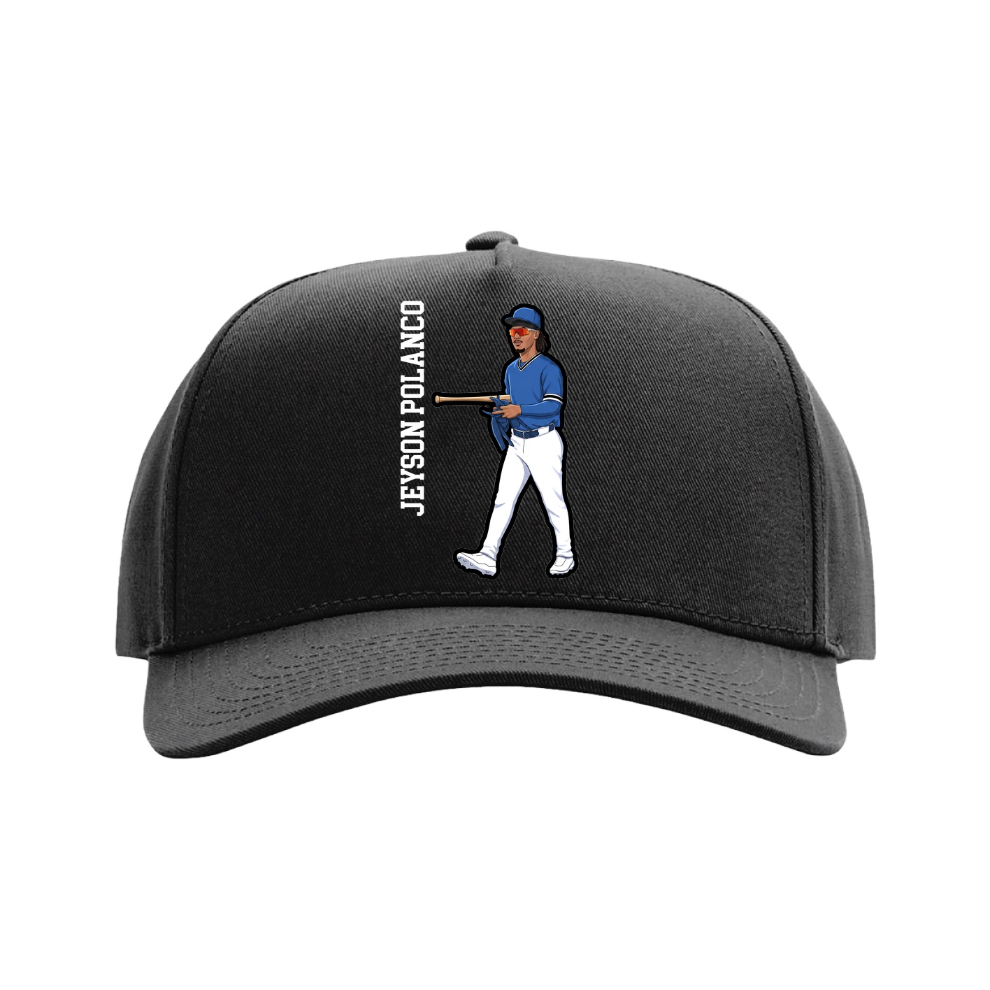 Full Fabric Five-Panel Champ Cap — Name Vertical in Black