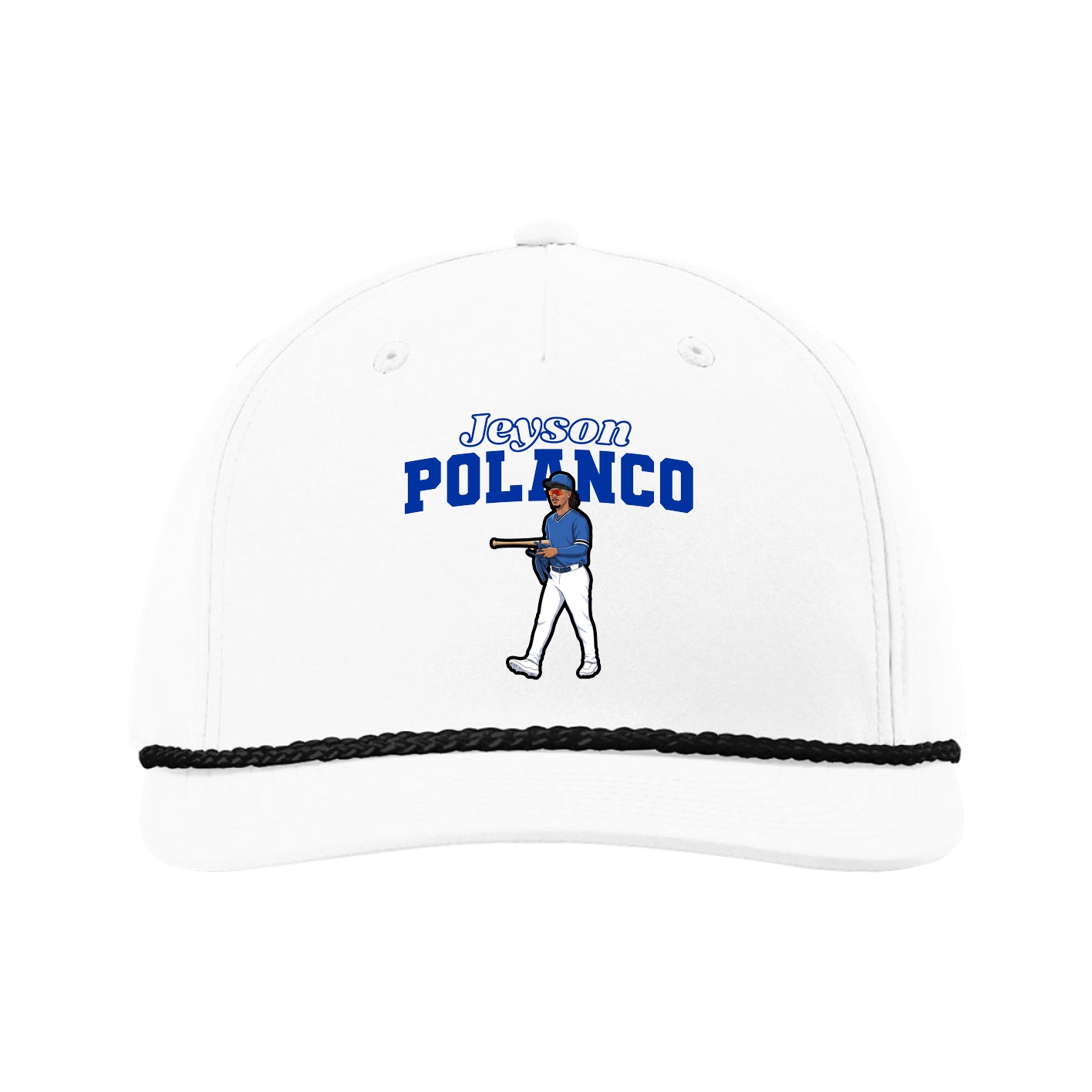 Five-Panel Classic Rope Cap — Name Arch in White