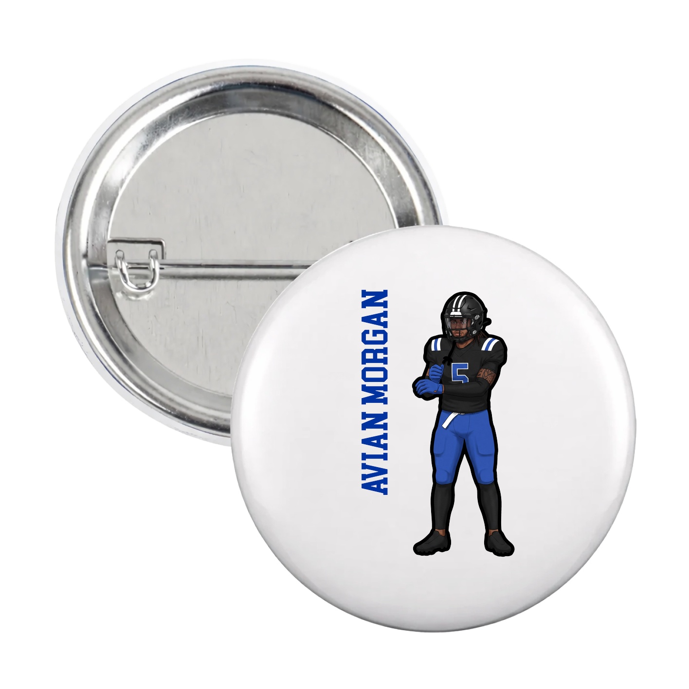 Game Day Button — Name Vertical in White