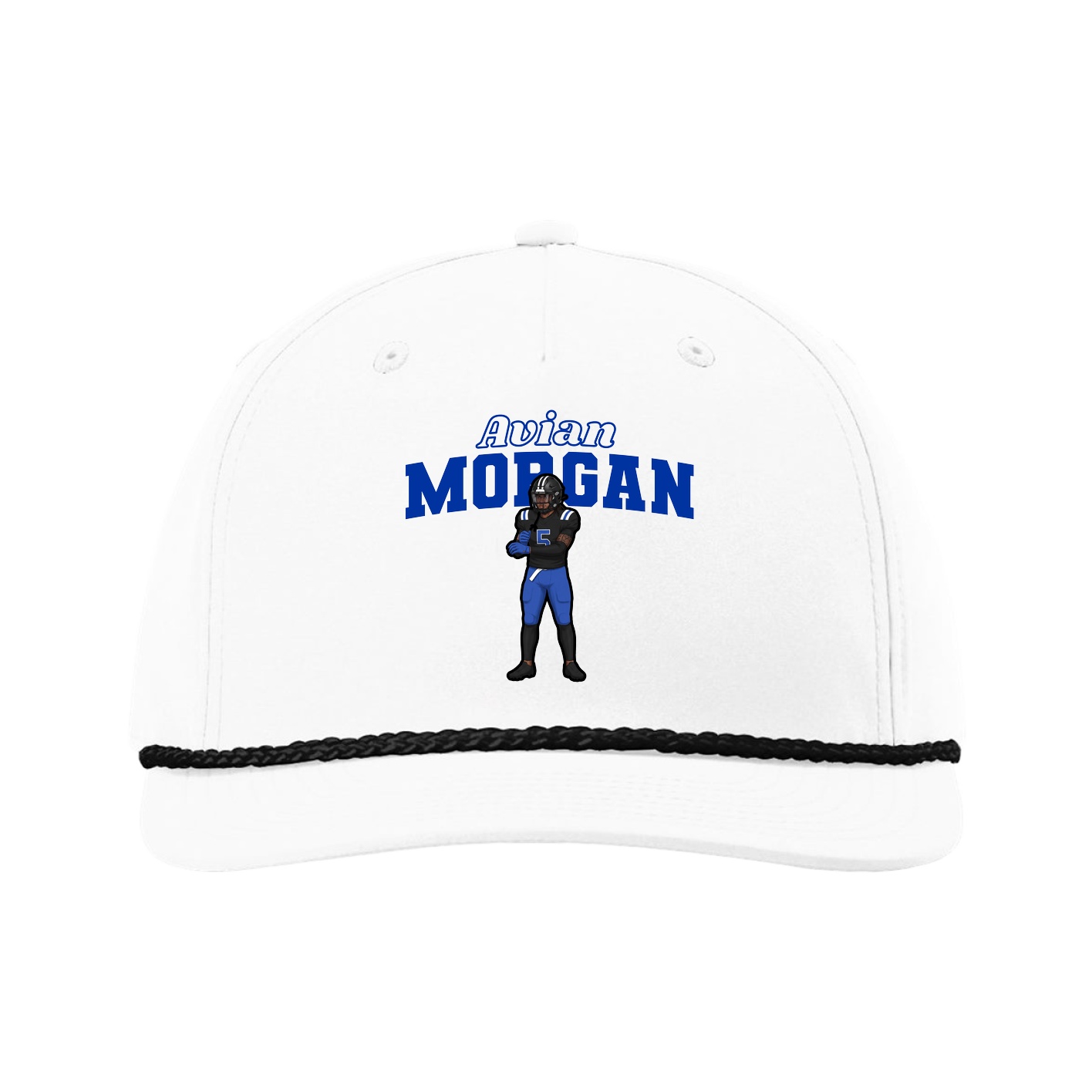 Five-Panel Classic Rope Cap — Name Arch in White