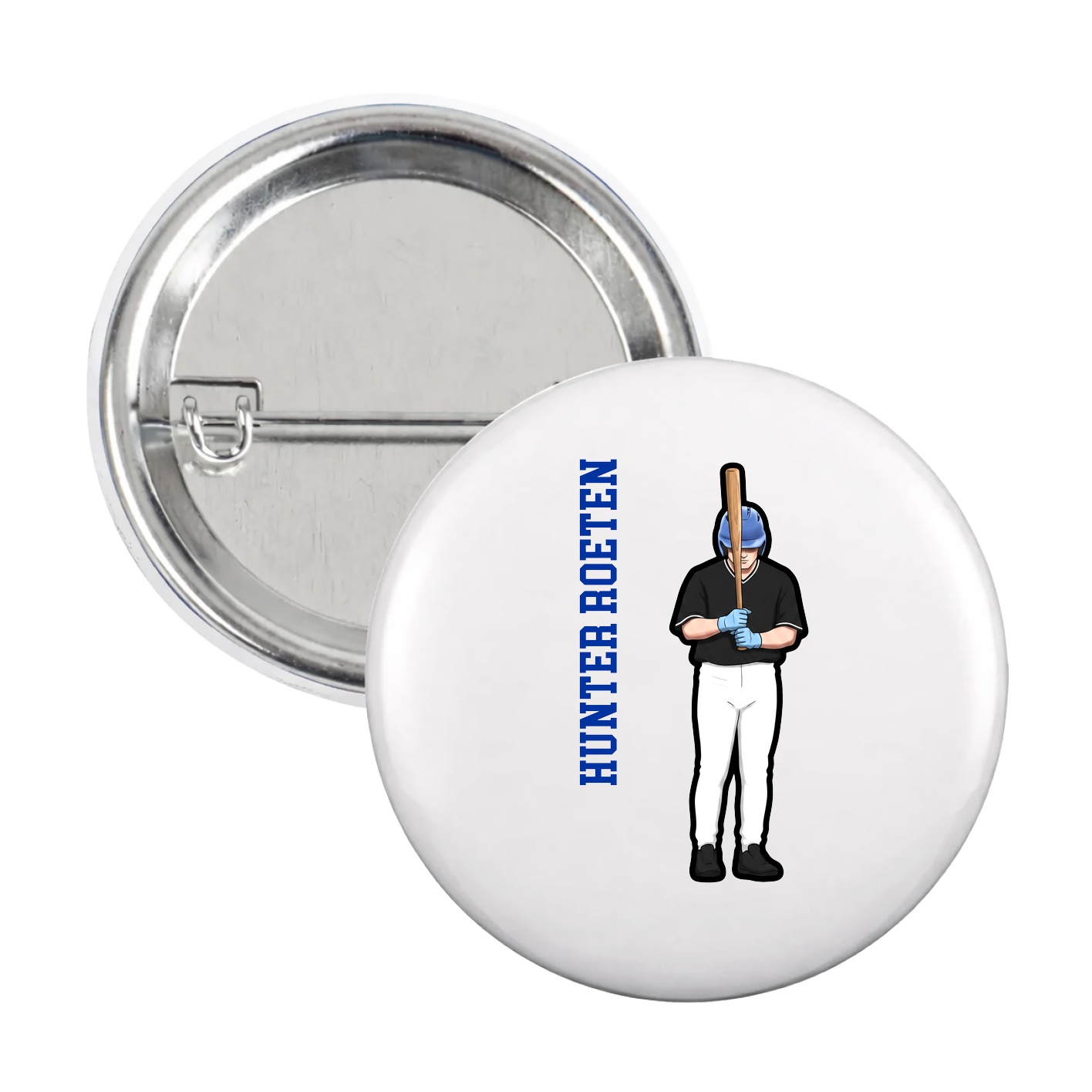 Game Day Button — Name Vertical in White
